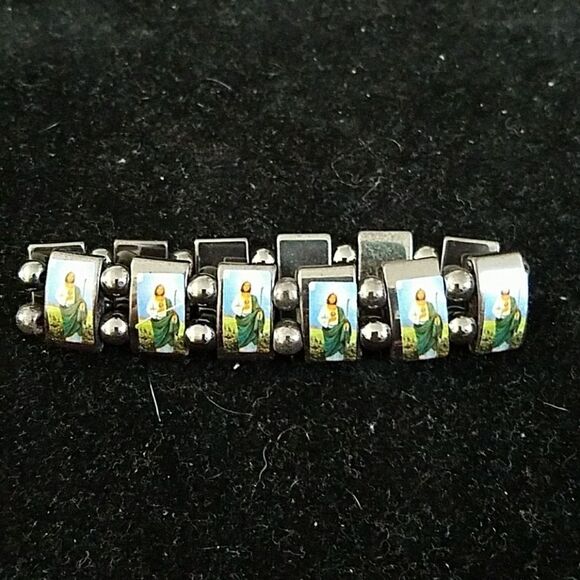 Jesus Picture Bracelet Religious Icon Stretch Wristband Christian Jewelry Unisex - Picture 3 of 4